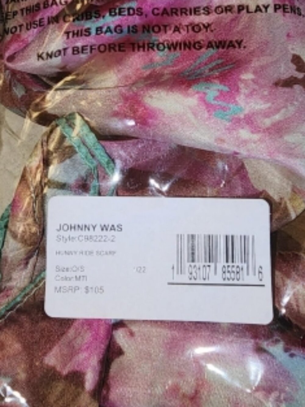 NWT Johnny Was Hunny Ride 100% Silk Tassel Square Scarf Multi MTI - Picture 4 of 4